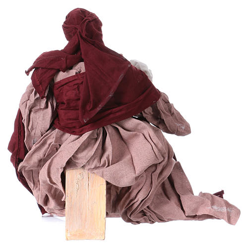 Nativité 36 cm résine et tissu rose bordeaux 5