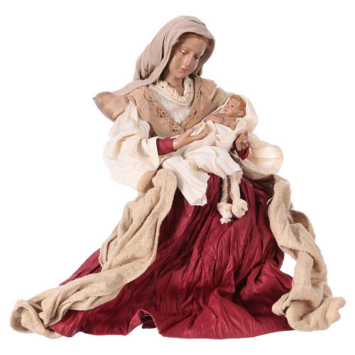 Holy Family 31 cm resin and ivory and burgundy cloth 3