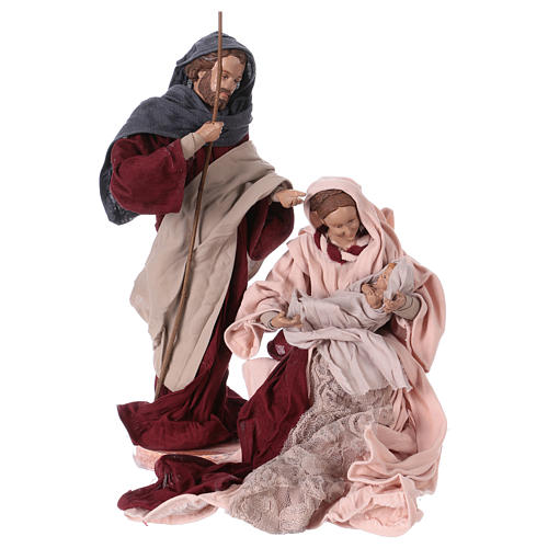 Holy Family 25 cm resin and pink and burgundy cloth 1