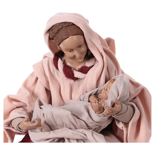 Holy Family 25 cm resin and pink and burgundy cloth 2
