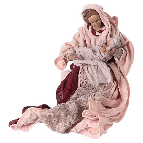 Holy Family 25 cm resin and pink and burgundy cloth 3