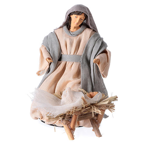 Nativity 20 cm resin and grey pink cloth 2