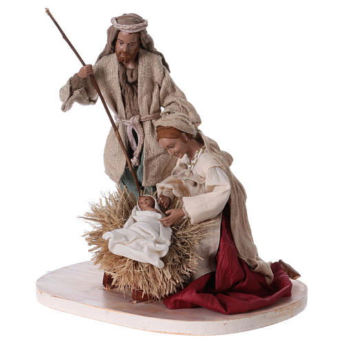 Heilige Familie 25cm Harz und Stoff bordeauxfarben 3