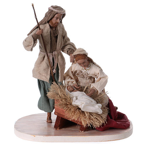 Holy Family 25 cm resin and ivory and burgundy cloth Shabby Chic style 1