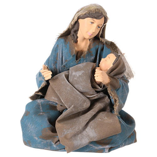 Holy Family 25 cm resin and blue and green antiqued cloth 2