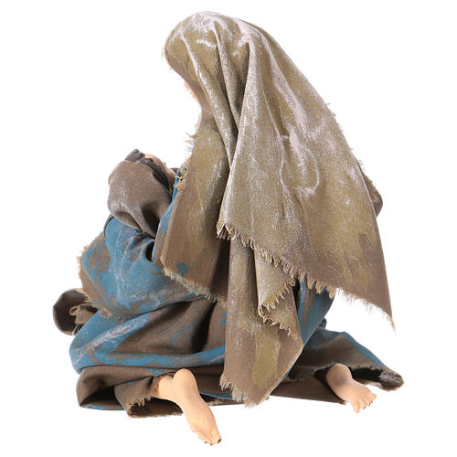 Holy Family 25 cm resin and blue and green antiqued cloth 4