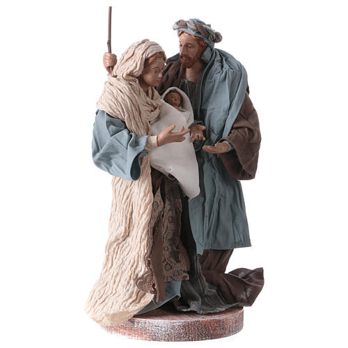 Holy Family 20 cm resin and brown and blue cloth Shabby Chic style 3