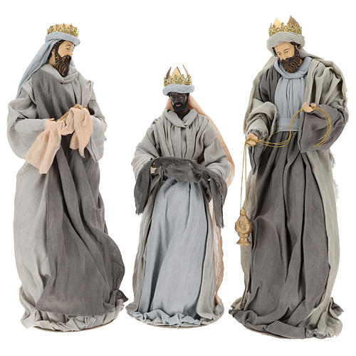 Natividad y reyes magos 46 cm resina tela violeta gris 8