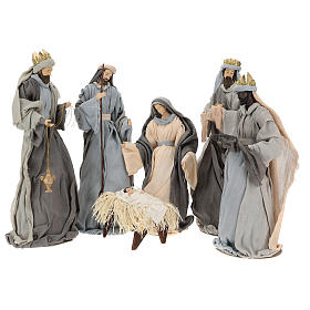 Nativity Scene and Magi Kings 46 cm Resin with pink and grey fabric