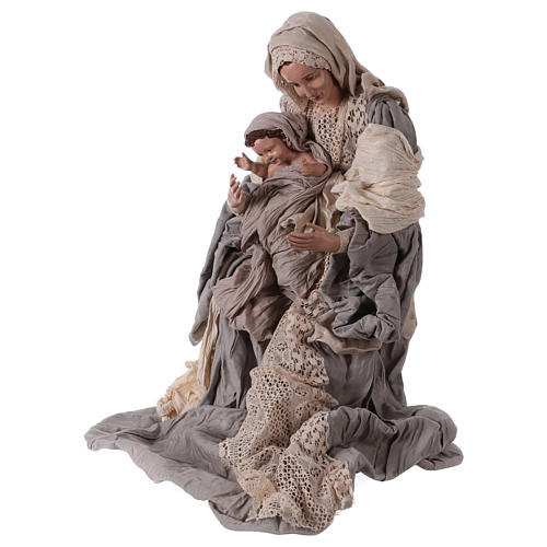 Holy Family on base 81 cm resin and beige and grey cloth 3