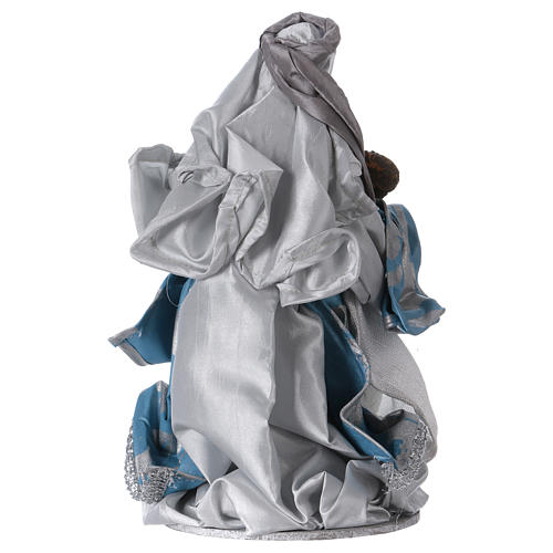 Nativité 32 cm résine tissu bleu argent Shabby Chic 5