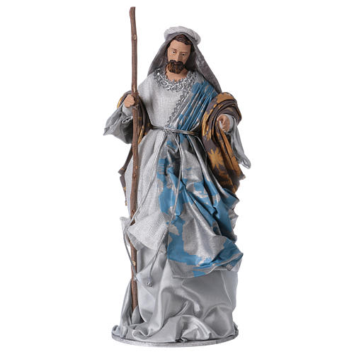 Natività 32 cm resina tessuto blu argento Shabby Chic 4