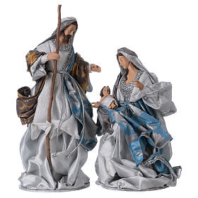Scena narodzin Jezusa 32 cm żywica, tkanina niebieska srebrna, styl Shabby Chic