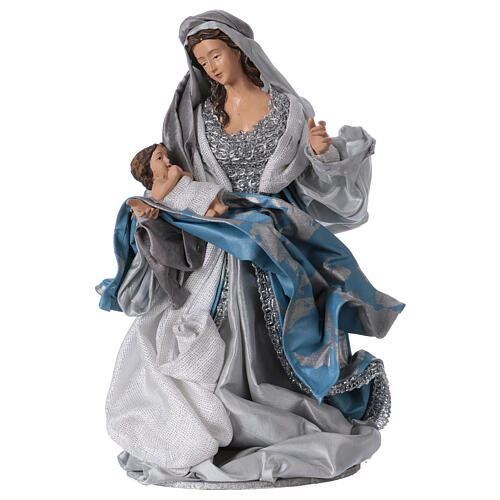 Scena narodzin Jezusa 32 cm żywica, tkanina niebieska srebrna, styl Shabby Chic 2