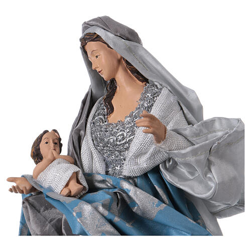 Scena narodzin Jezusa 32 cm żywica, tkanina niebieska srebrna, styl Shabby Chic 3