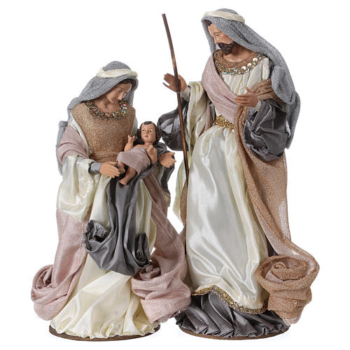 Holy Family 38 cm resin and grey and pink cloth Shabby Chic style 1
