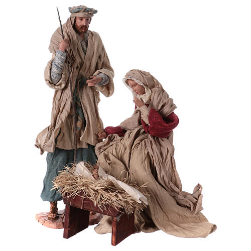 Natività 43 cm resina tessuto avorio bordeaux 1
