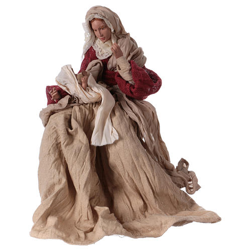 Natività 43 cm resina tessuto avorio bordeaux 4