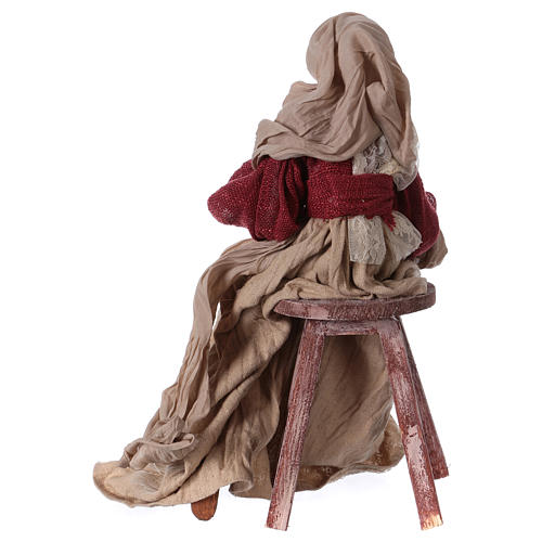 Natività 43 cm resina tessuto avorio bordeaux 7