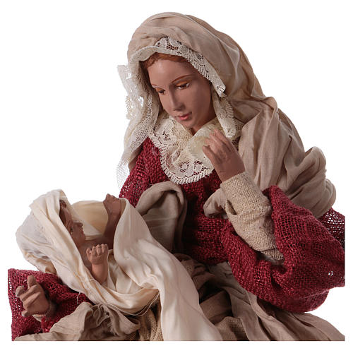 Nativity of Jesus 43 cm in Resin ivory burgundy fabrics 2