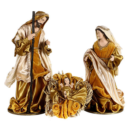 Holy Family 36 cm resin and beige and gold cloth 1