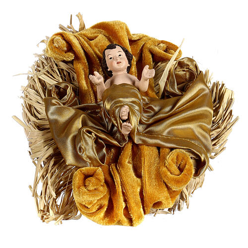 Holy Family 36 cm resin and beige and gold cloth 2