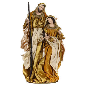 Holy Family 47 cm on base resin and beige and gold cloth