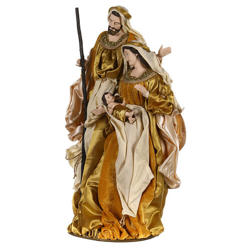 Holy Family 47 cm on base resin and beige and gold cloth 3