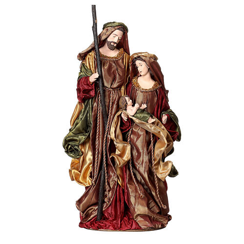 Holy Family on base 47 cm brown and burgundy cloth 1
