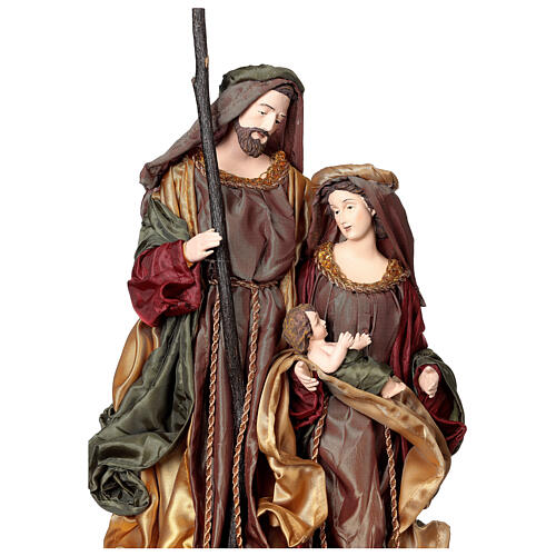 Holy Family on base 47 cm brown and burgundy cloth 2
