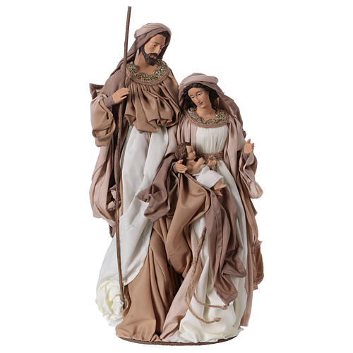 Holy Family on base 47 cm beige and brown cloth 1