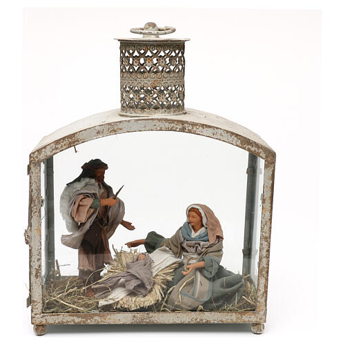 Holy Family in lantern 18 cm, Shabby chic style 40x30x15 cm 1