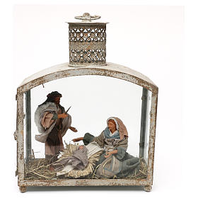Holy Family in lantern 18 cm, Shabby chic 40x30x15 cm