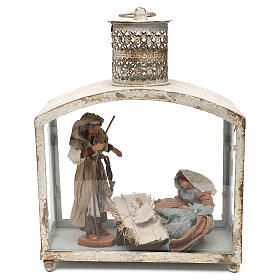 Holy Family in lantern 20 cm, Shabby style 40x30x15 cm