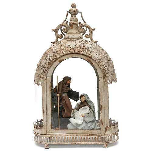 Holy Family 20 cm in oval lantern 50x30x15 cm Shabby Chic style 1