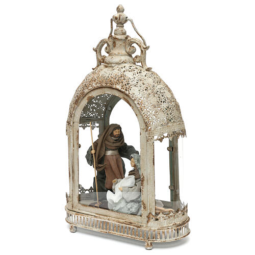 Holy Family 20 cm in oval lantern 50x30x15 cm Shabby Chic style 3