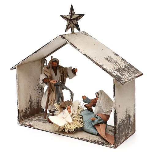 Escena de la Natividad 20 cm estilo shabby en linterna 40x30x15 3