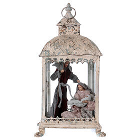 Holy Family Shabby Chic style 18 cm in lantern 55x25x20 cm