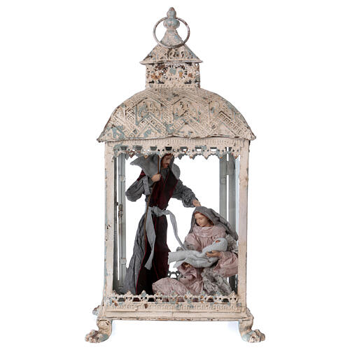 Holy Family Shabby Chic style 18 cm in lantern 55x25x20 cm 1