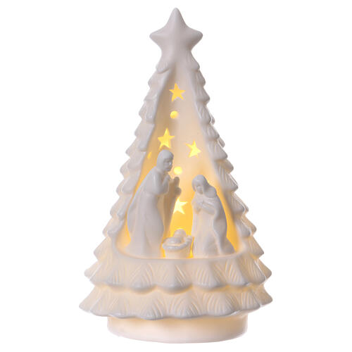 Biała choinka ze Sceną Narodzin, z oświetleniem, 23 cm. 1