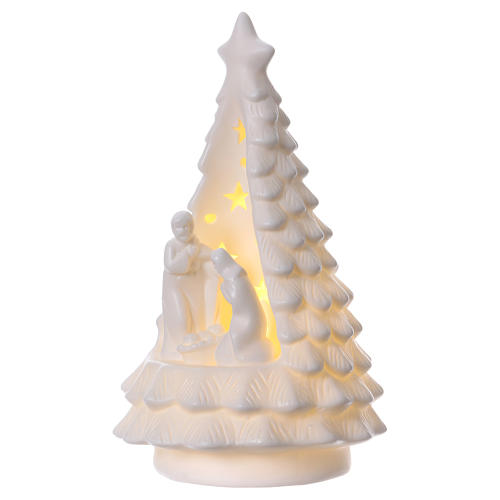 White Christmas tree with lighted Nativity Scene 23 cm 3