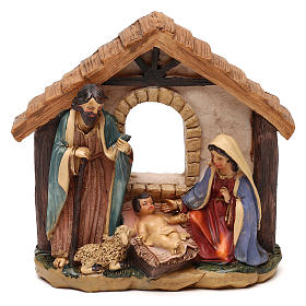 Natividade com cabana em resina para presépio de 11 cm