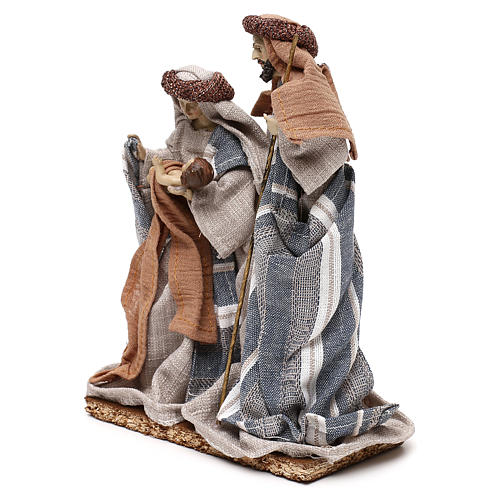 Natividade roupas em tecido azul escuro e bege para presépio com figuras de 21 cm de altura média 3