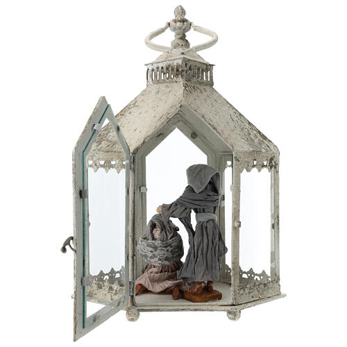Holy Family Shabby style 20 cm in white lantern 45x35x15 cm 6