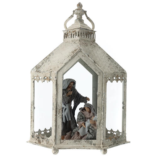 Holy Family in white lantern 20 cm, Shabby style 45x35x15 cm 1