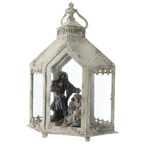Holy Family in white lantern 20 cm, Shabby style 45x35x15 cm 3