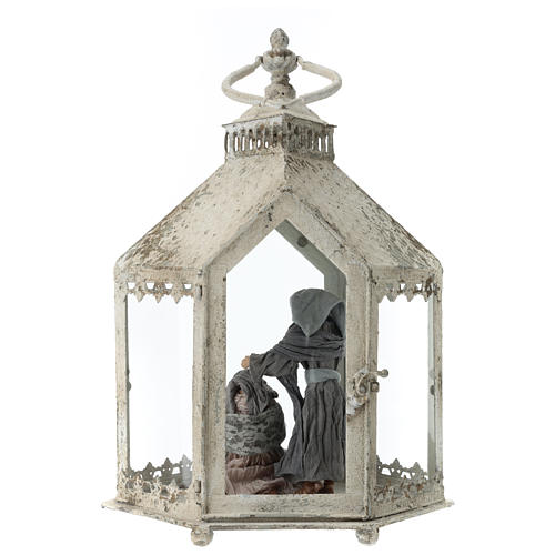 Holy Family in white lantern 20 cm, Shabby style 45x35x15 cm 5