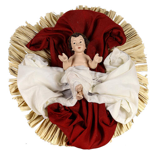 Nativity 36.2 cm, 3 pieces, resin and Ivory Pink fabric 2