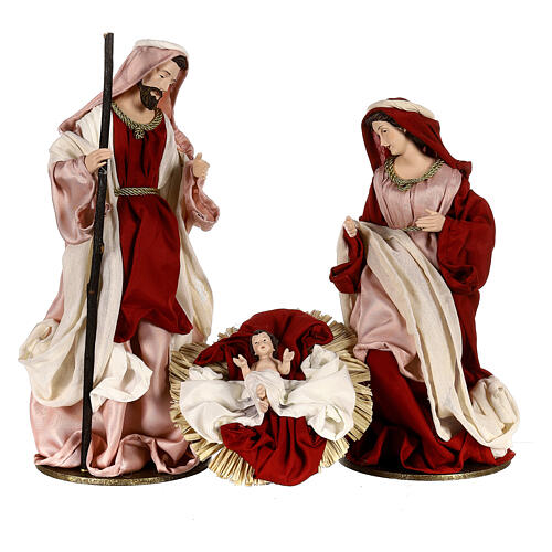 Natividade 36 cm resina tecido 3 peças cor de marfim e cor-de-rosa 1