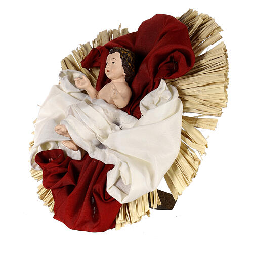 Natividade 36 cm resina tecido 3 peças cor de marfim e cor-de-rosa 5